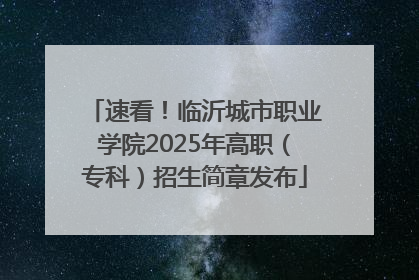 速看！临沂城市职业学院2025年高职（专科）招生简章发布